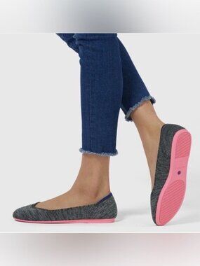 NWOB Rothys The Flat Round Toe Charcoal Grey Birdseye Size 7